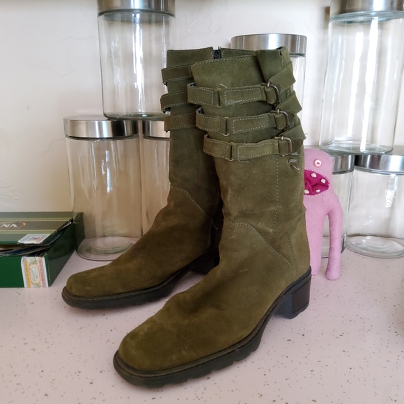 AQUATALIA Romanian Loden Green Suede Boots Forest Elf Boho Size 8 - Picture 2 of 10